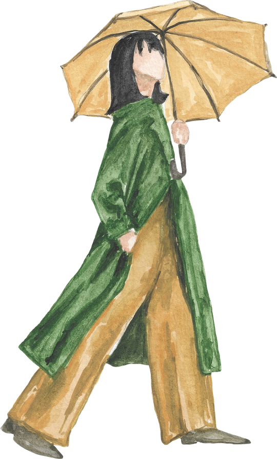 Fashionable Girl with Umbrella Watercolor